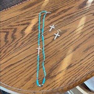 Silpada Turquoise and Silver Cross Necklace & Earrings